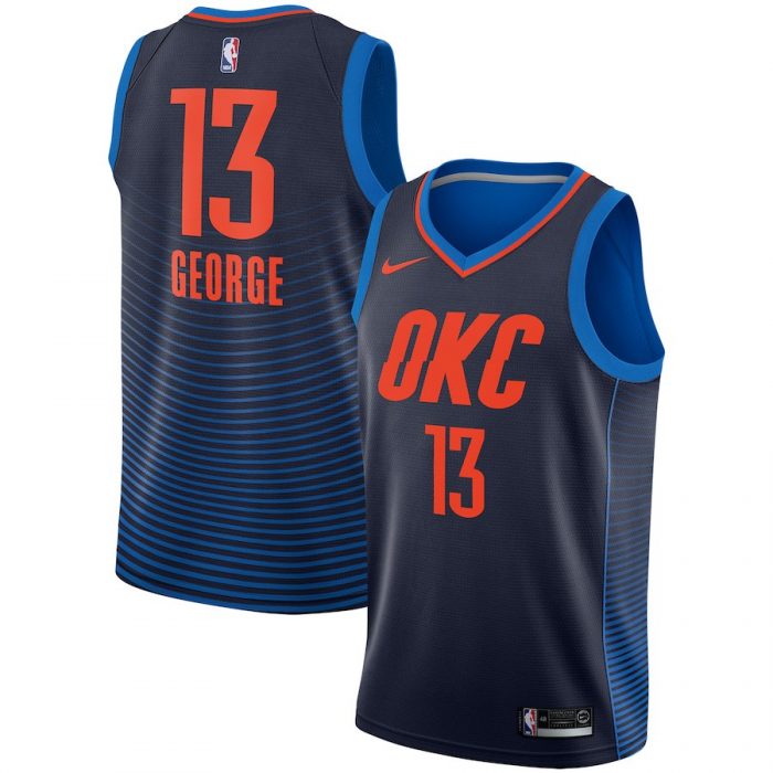 Men’s Oklahoma City Thunder Paul George Nike Navy Replica Swingman Jersey – Statemen ...