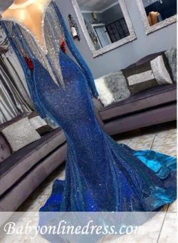 Glamorous Blue Mermaid Prom Dresses | Long Sleeves Evening Gowns with Tassels_Prom Dresses_Buy H ...