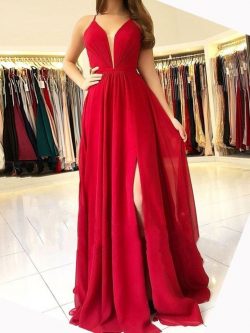 Designer Abendkleider Lang Rot | Festliche Kleidung Chiffon