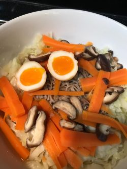 Miso noodles with gluey eggs