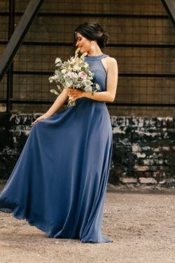 Schöne Brautjungfernkleider Lang Chiffon | Blaue Kleider Brautjungfern