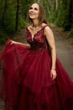 Elegante Abendkleider Lang V Ausschnitt | Abiballkleider Rot