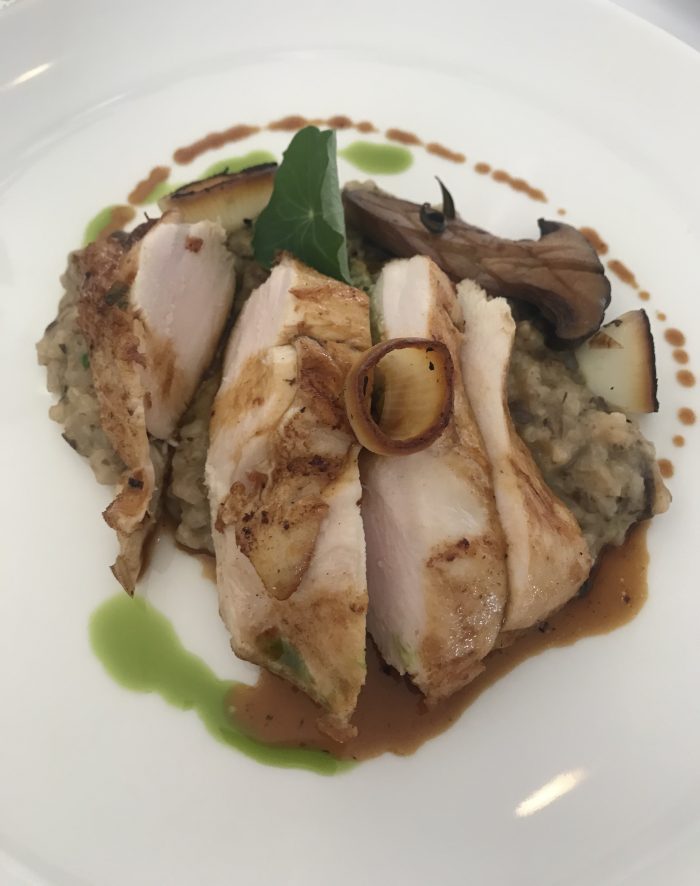 C restaurant Seared free range chicken breast | truffle and herb stuffing | creamy mushroom riso ...