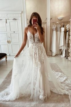 Schlichte Brautkleider Spitze | Hochzeitskleider A Linie Günstig