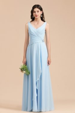 Schöne Brautjungfernkleider Lang Blau | Chiffon Kleider Für Brautjungfern