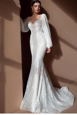 Elegante Brautkleider Mit Ärmel | Spitze Hochzeitskleider Meerjungfrau