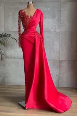 Rote Abiballkleider Lang Günstig | Abendkleider mit Ärmel