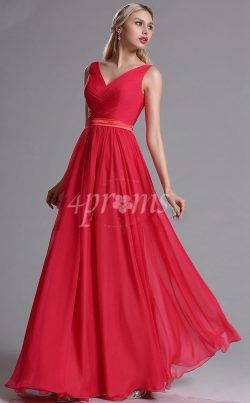 GEBD018 Rote Brautjungfernkleider Mit V-ausschnitt Und Gerüschtem Oberteil