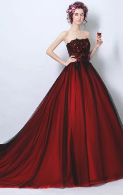 Strapless Red Princess Prom Dresses A line Ball Gowns 2021-2022