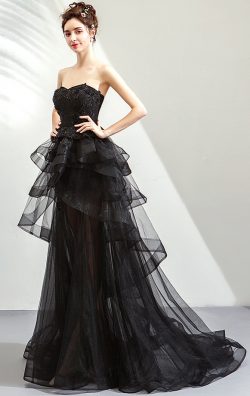 Black Flowy Cake Formal Dress Organza Evening Formal Wear 2021-2022
