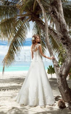 Abito da Sposa Allacciato A-Line con Nastro V-Scollo Lusso – Gillne.it