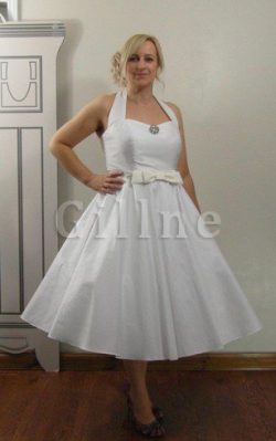 Abito da Sposa Senza Maniche con Fiocco in Taffeta con Increspature Naturale – Gillne.it