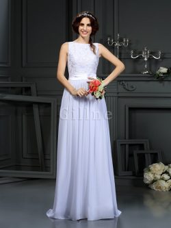 Abito da Sposa Senza Maniche in Chiffon Tondo A-Line Principessa – Gillne.it