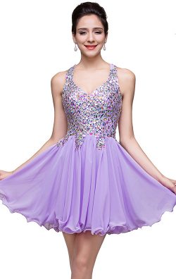 Formaldressau Purple Chiffon Short Formal Dress with Beads in Brisbane 2021-2022