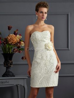 Robe mère de mariée naturel avec zip avec sans manches de col en cœur appliques – GoodRobe