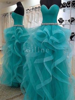 Abito da Ballo Cuore Ball Gown in Organza Senza Maniche A Terra – Gillne.it