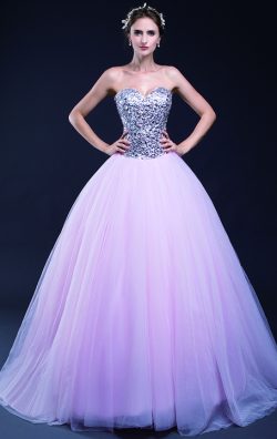 Beads Tulle Evening Gowns Pink Ball Gowns in AU