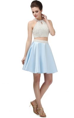 Light Blue Satin Two Pieces Short Homecoming Dress