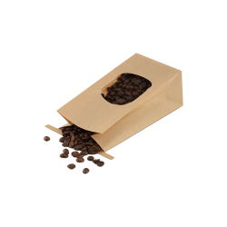 Square Block Flat Bottom Gusset Coffee Bean Tin Tie Dessert Kraft Paper Bag With Window ZXB059