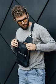 Black Leather Sling Bag for men’s