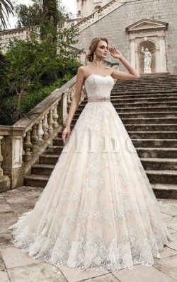 Abito da Sposa Cuore con Perline Lungo Senza Maniche A-Line – Gillne.it