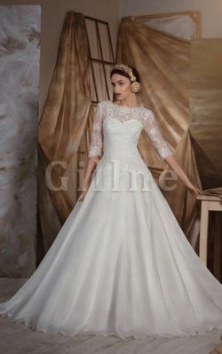 Abito da Sposa A-Line Barchetta con Mezze Maniche tradizionale Naturale – Gillne.it