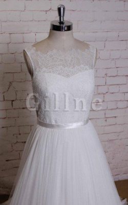 Abito da Sposa A-Line Coda A Strascico Corto in Tulle Largo con Nastro – Gillne.it