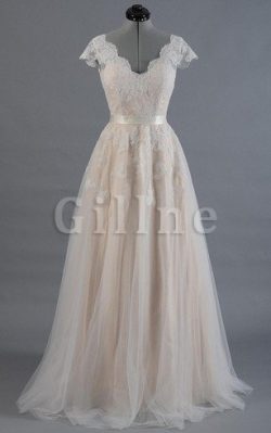 Abito da Sposa A-Line con Piega V-Scollo con Fusciacca Elegante – Gillne.it