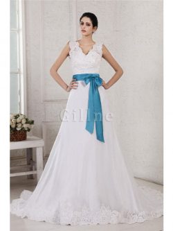 Abito da Sposa A-Line in Raso Cerniera in Organza con Fusciacca – Gillne.it