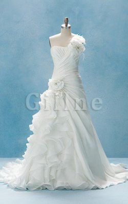 Abito da Sposa A-Line in Raso Spazzola Treno Monospalla con Fiore – Gillne.it