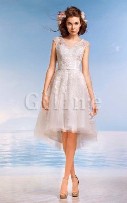 Abito da Sposa Cappellino V-Scollo con Manica Corte in Tulle Semplice – Gillne.it