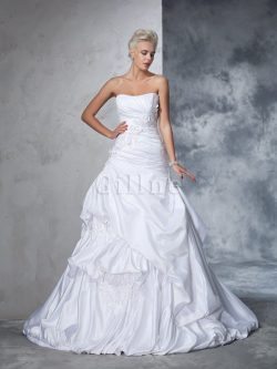 Abito da Sposa Coda A Strascico Cappella in Raso Naturale Lunghi con Applique – Gillne.it