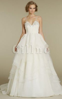 Abito da Sposa con Applique in Tulle Moderno Coda A Strascico Cappella Conotta – Gillne.it