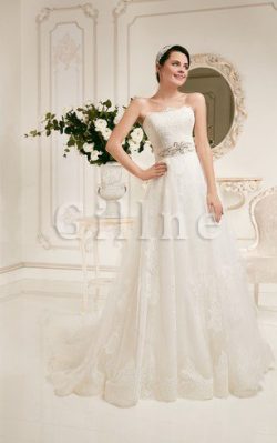 Abito da Sposa con Cristino A Terra Semplice con Applique in Pizzo – Gillne.it