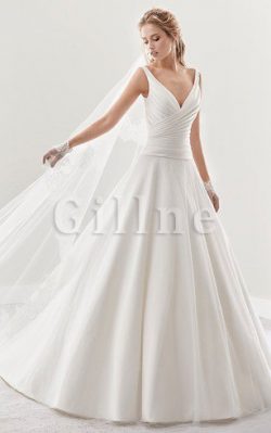 Abito da Sposa con Increspato Elegante Senza Maniche Coda A Strascico Corto V-Scollo – Gil ...