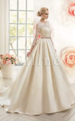 Abito da Sposa con Increspature A-Line Conservatore Romantico in Pizzo – Gillne.it