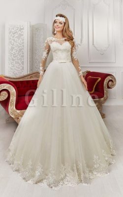 Abito da Sposa con Maniche Lunghe con Fiocco Vintage con Piega in Tulle – Gillne.it