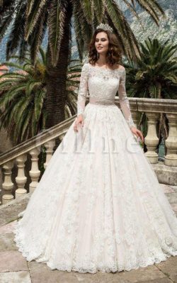 Abito da Sposa con Perline a Riva A-Line Elegante Fuori dalla spalla – Gillne.it