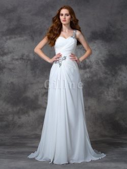 Abito da Sposa con Perline A-Line Senza Maniche Principessa Monospalla – Gillne.it