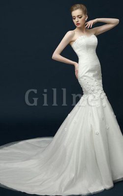 Abito da Sposa con Perline con Spacco Davanti con Applique in Tulle con Piega – Gillne.it