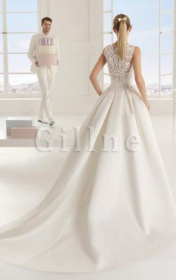 Abito da Sposa Elegante a Sala Senza Maniche Barchetta Shiena Sheer – Gillne.it