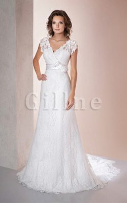 Abito da Sposa Elegante Coda A Strascico Corto con Nastro Formale E Informale Cerniera – G ...