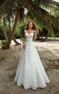 Abito da Sposa Elegante in Pizzo Senza Maniche con Perline con Applique – Gillne.it