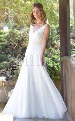 Abito da Sposa in Chiffon Spazzola Treno con Fiocco con Fusciacca Semplice – Gillne.it