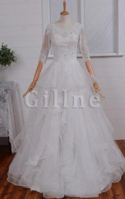 Abito da Sposa in Pizzo in Tulle tradizionale Conotta con Maniche Lunghe – Gillne.it