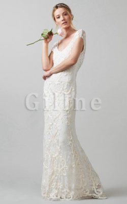 Abito da Sposa in Pizzo Moderno Cappellino V-Scollo con Piega – Gillne.it