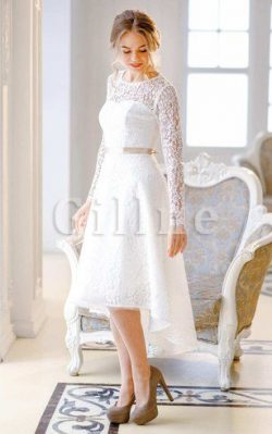 Abito da Sposa in Raso in Pizzo Al Ginocchio Semplice A-Line – Gillne.it