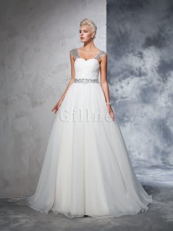 Abito da Sposa Largo Bretelle Ball Gown con Increspato Lungo Senza Maniche – Gillne.it