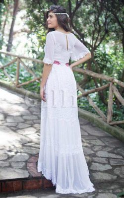 Abito da Sposa Largo in Pizzo con Applique con Mezze Maniche A Terra – Gillne.it