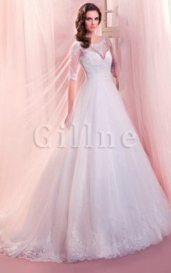 Abito da Sposa Naturale in Organza A-Line con Mezze Maniche A Terra – Gillne.it